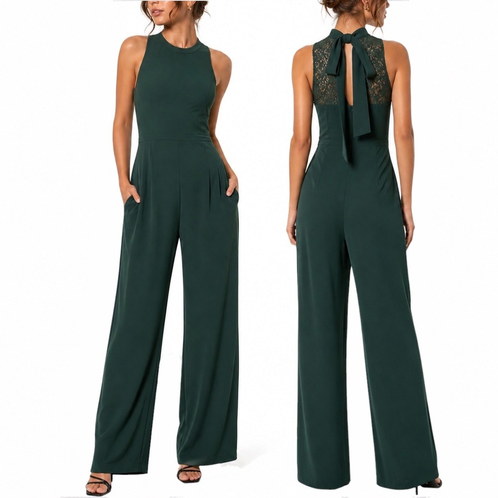 GAL MEETS GLAM Alina Lace Back Jumpsuit. Size 12